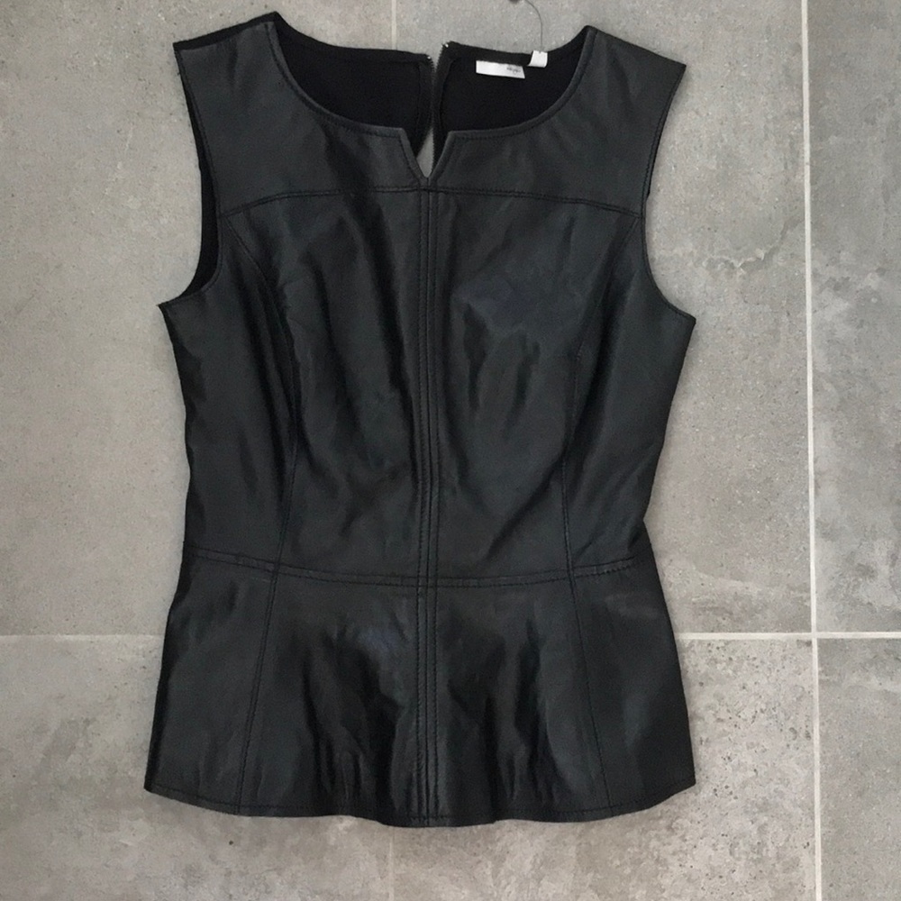 halogen peplum style top//leather front